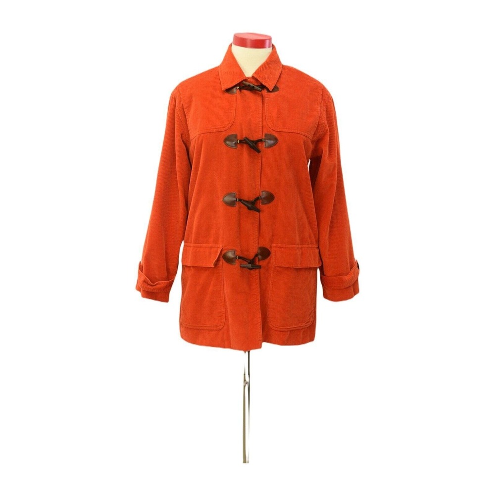 90s Liz Sport Orange Corduroy Duffle Coat Womens M/L Vintage
